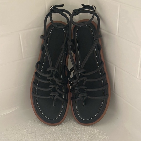 Nordstrom Shoes - Nordstrom Black Strappy Ankle-Tie Sandals with Brown Sole